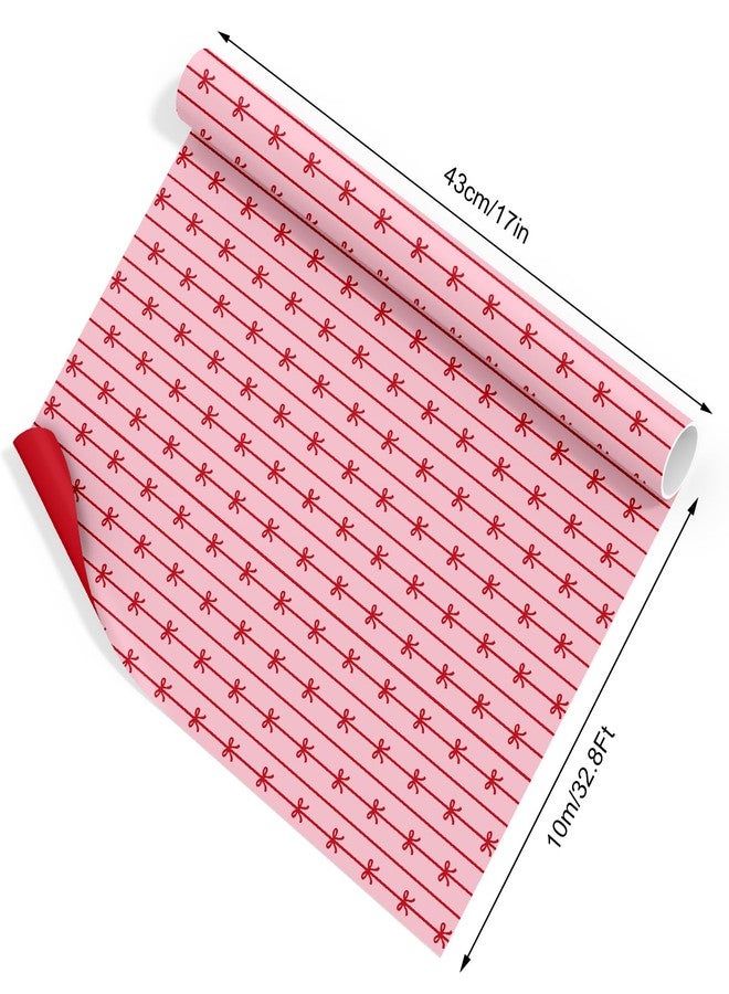 JarThenaAMCS ورق تغليف هدايا JarThenaAMCS وردي وأحمر مزين بفيونكة - لفة صغيرة - 17 بوصة × 32.8 قدم، ورق تغليف هدايا مزدوج الجوانب مخطط ومزين بفيونكة، مناسب لحفلات الزفاف، وحفلات استقبال المولود، وأعياد الميلاد. - Image 3